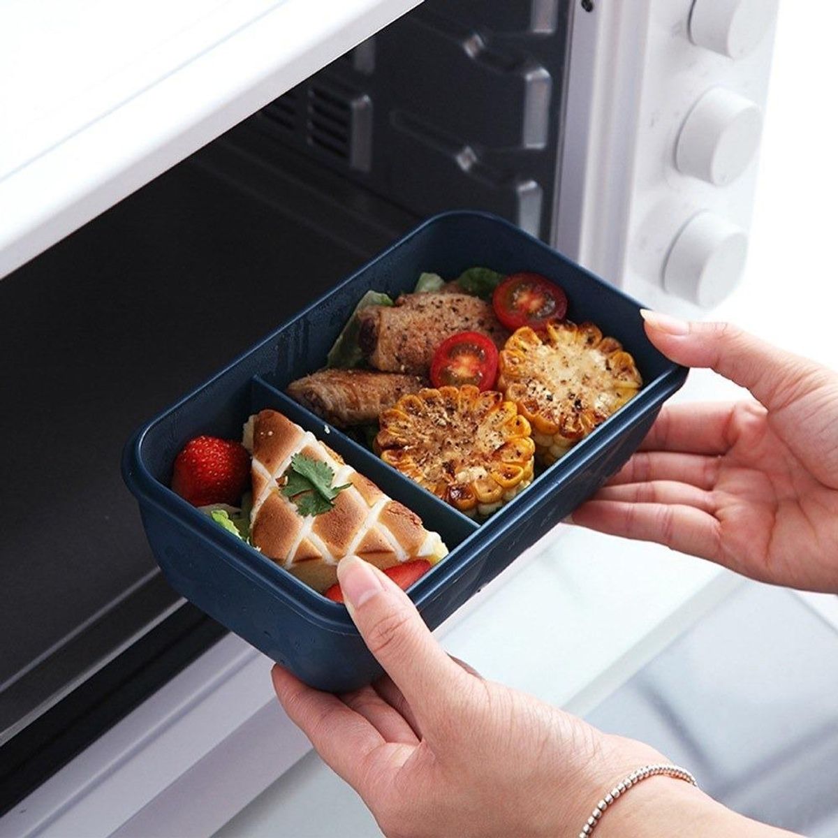GENERICO - Fiambrera Microondas 1200ml con Cubiertos y A prueba de Fugas