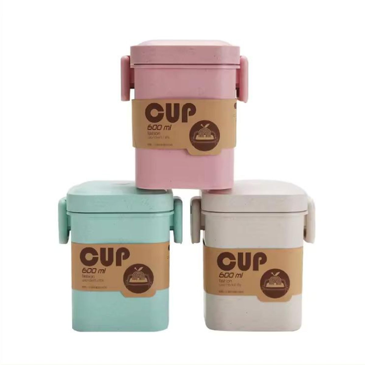 GENERICO - Vaso Contenedor Biodegradable 600 ml en 3 Colores Vibrantes