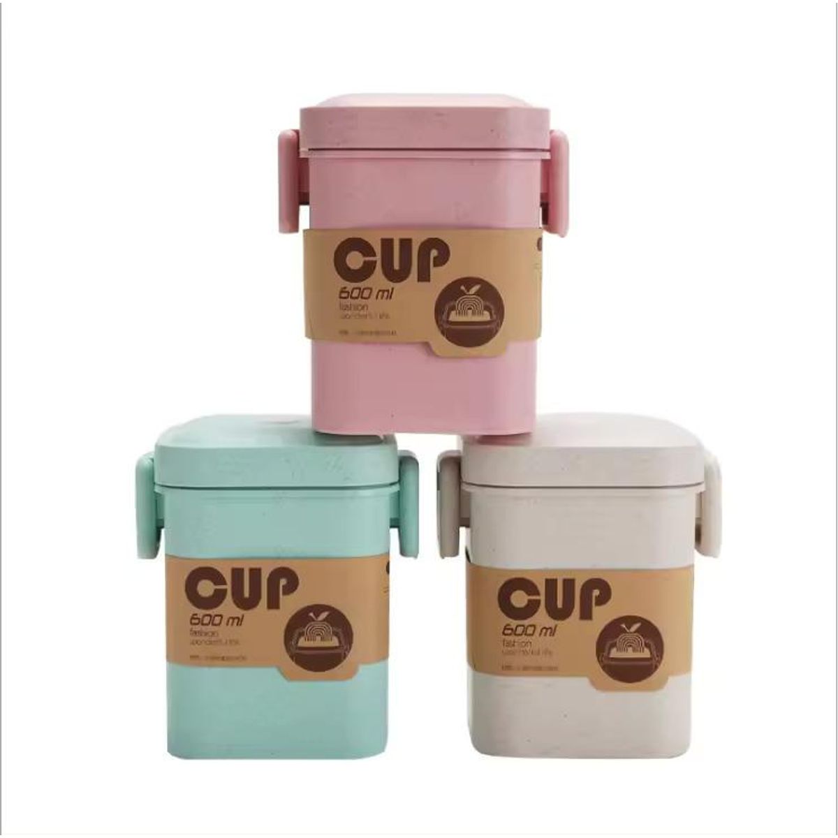 GENERICO - Vaso Contenedor Biodegradable 600 ml en 3 Colores Vibrantes