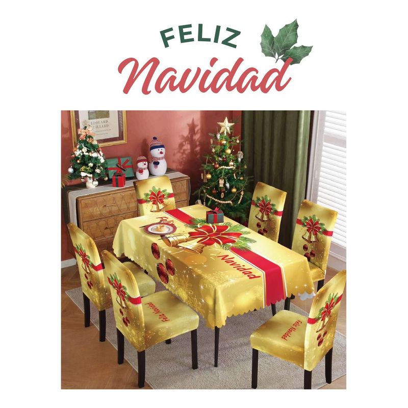 GENERICO - Decoración Navideña Mantel y Fundas para Sillas Elegantes