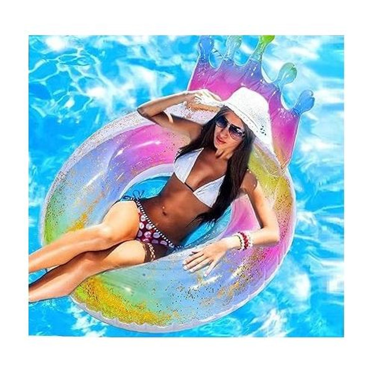 GENERICO - Flotador Inflable con Lentejuelas y Diseño de Corona