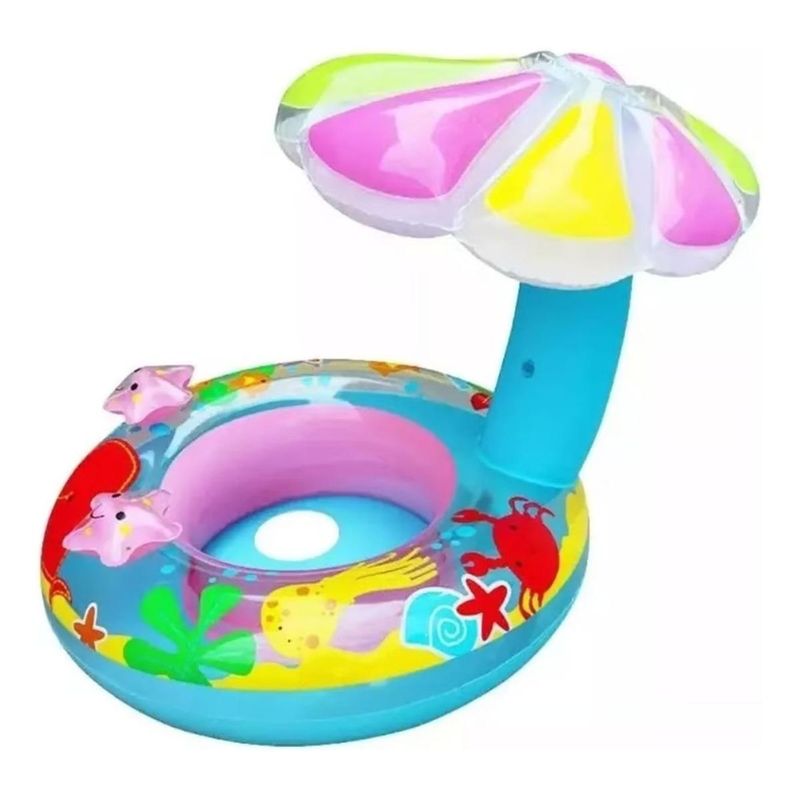 GENERICO - Flotador Azul para Bebés con Sombrilla Protectora 70 cm