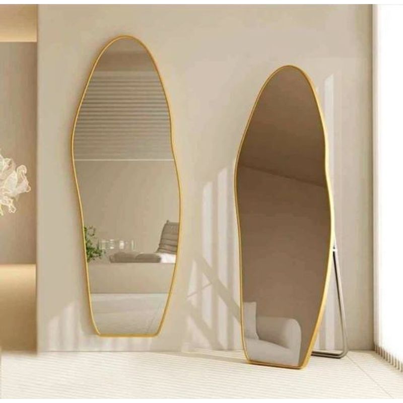 GENERICO - Espejo Decorativo Cuerpo Completo Diseño Onda Dorado