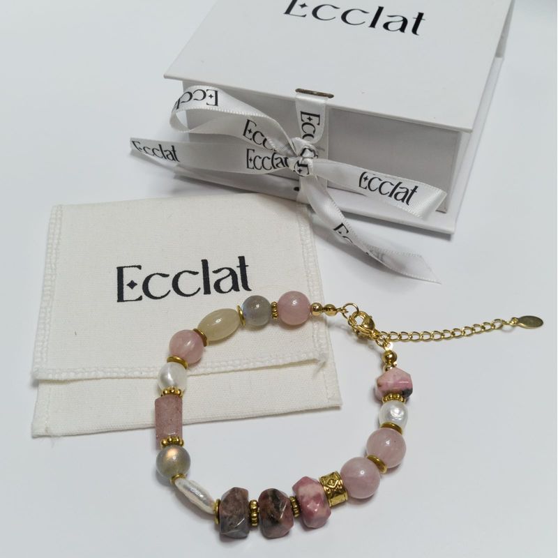 GENERICO - Pulsera piedras  Cuarzo rosado - rodocrosita - labradorita