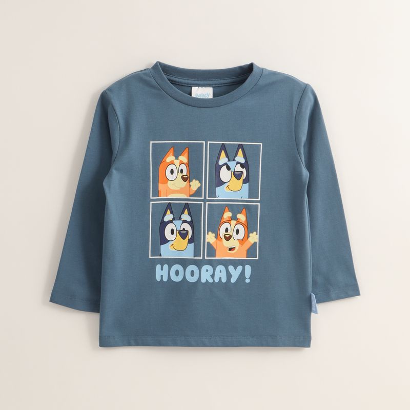 BLUEY - Polera Manga Larga Niño Azul Bingo Y Bluey