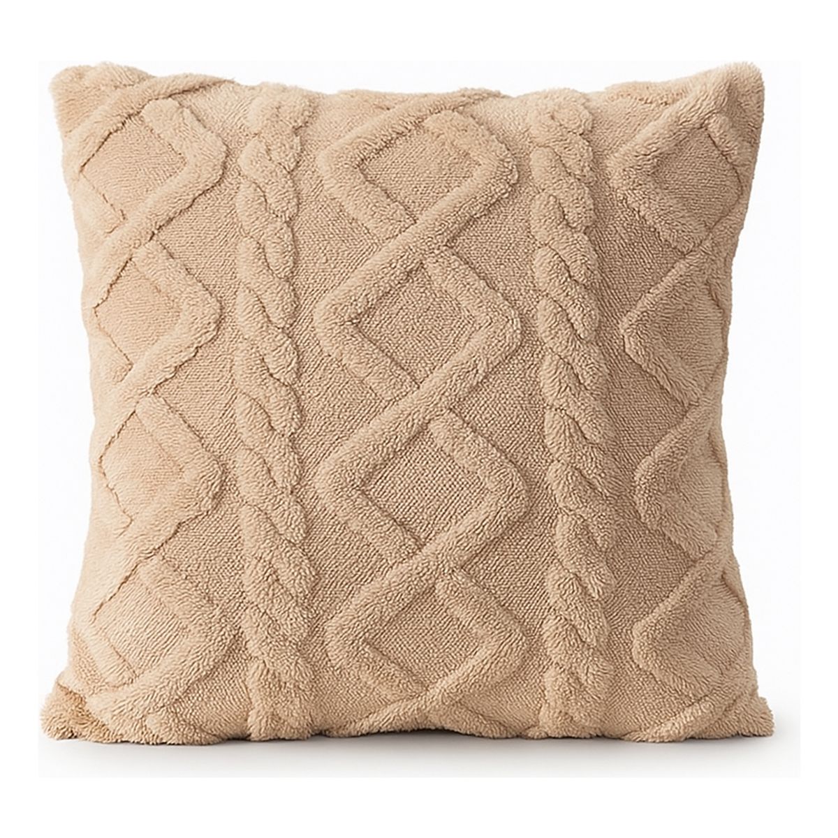 ARMONIA - Funda cojín pelo trenzado beige suave 45x45 decoración 758
