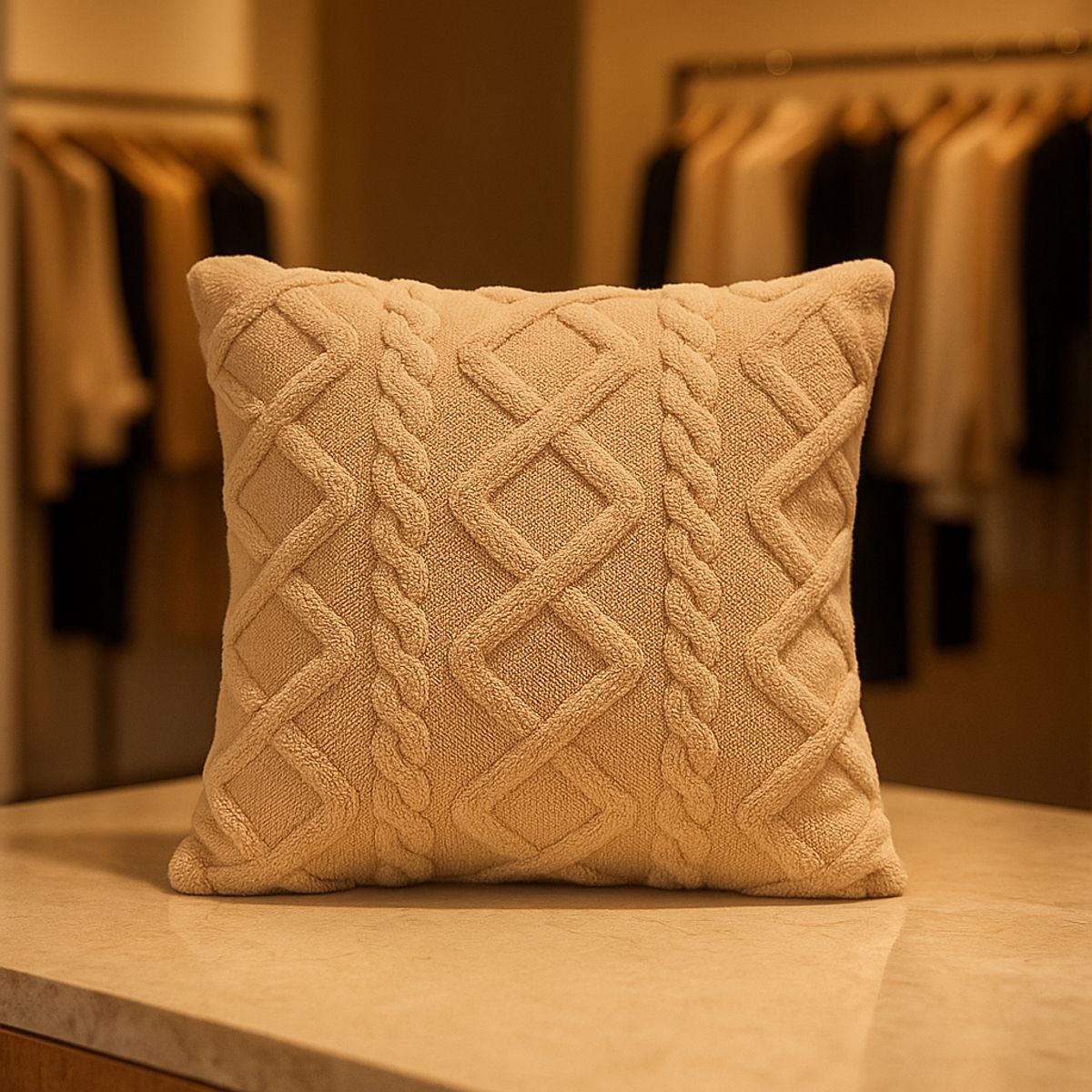 ARMONIA - Funda almohadón pelo trenzado beige textura suave hogar 758