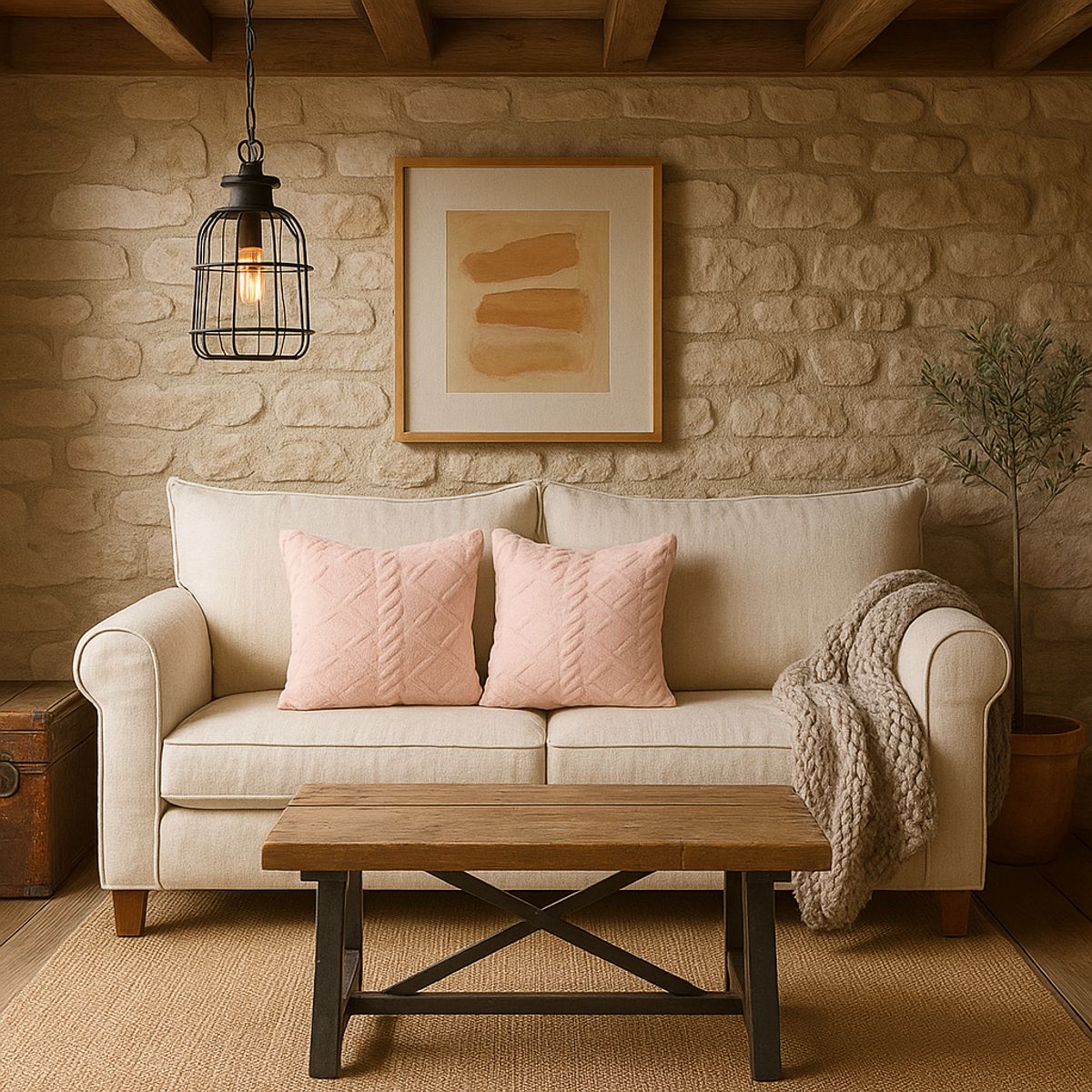 ARMONIA - Pack 2 fundas cojín pelo trenzado rosa suave 45x45 decoración 758