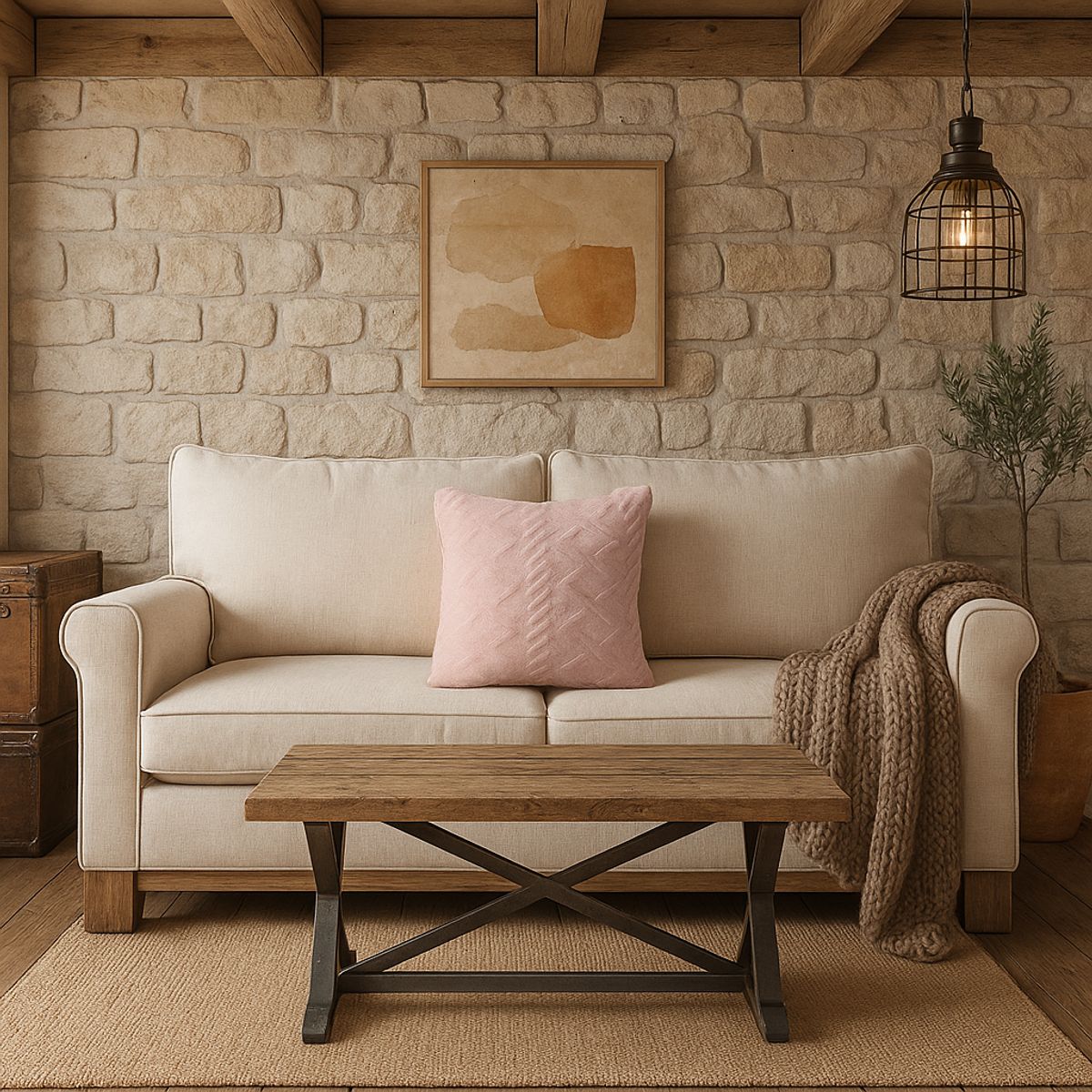 ARMONIA - Funda decorativa rosa pelo trenzado suave living Chile 758