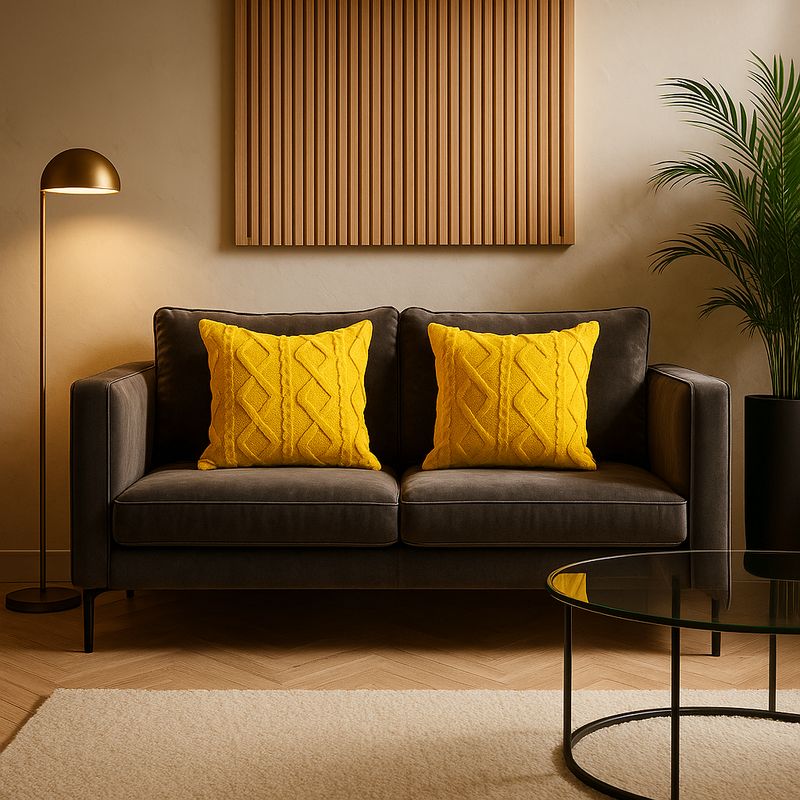 ARMONIA - Pack 2 fundas decorativas amarillo pelo trenzado cojín suave sala 758