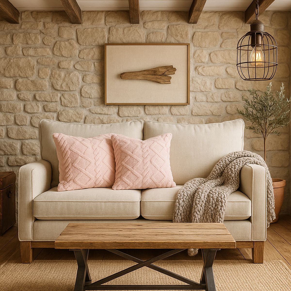 ARMONIA - Pack 2 fundas cojín pelo trenzado rosa suave 45x45 decoración 758