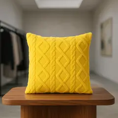 ARMONIA - Funda cojín trenzado amarillo suave peludo living Chile 758
