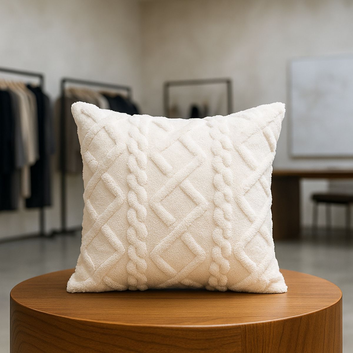 ARMONIA - Funda almohadón pelo trenzado blanco suave sofá 758