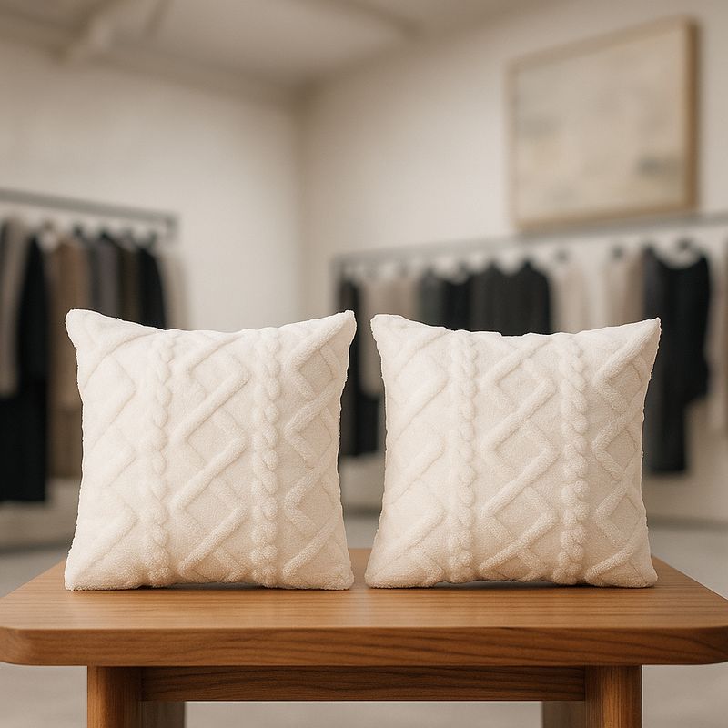 ARMONIA - Pack 2 fundas cojín pelo trenzado blanco suave 45x45 decoración 758
