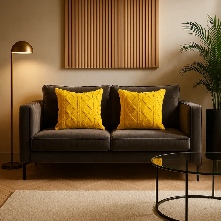 ARMONIA Pack 2 fundas cojín pelo trenzado amarillo suave 45x45 decoración 758