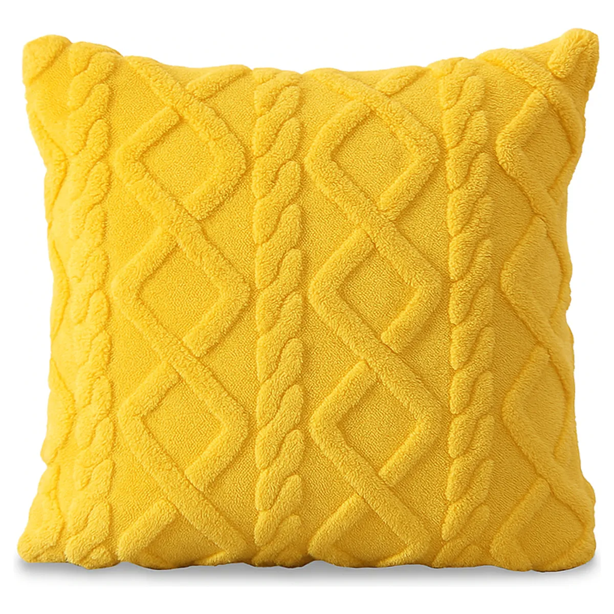 ARMONIA - Funda cojín pelo trenzado amarillo suave 45x45 decoración 758