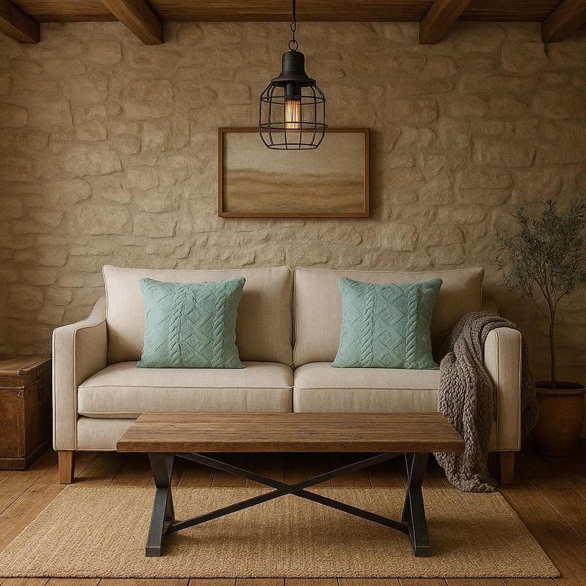 ARMONIA - Pack 2 fundas decorativas turquesa pelo trenzado suave living Chile 758