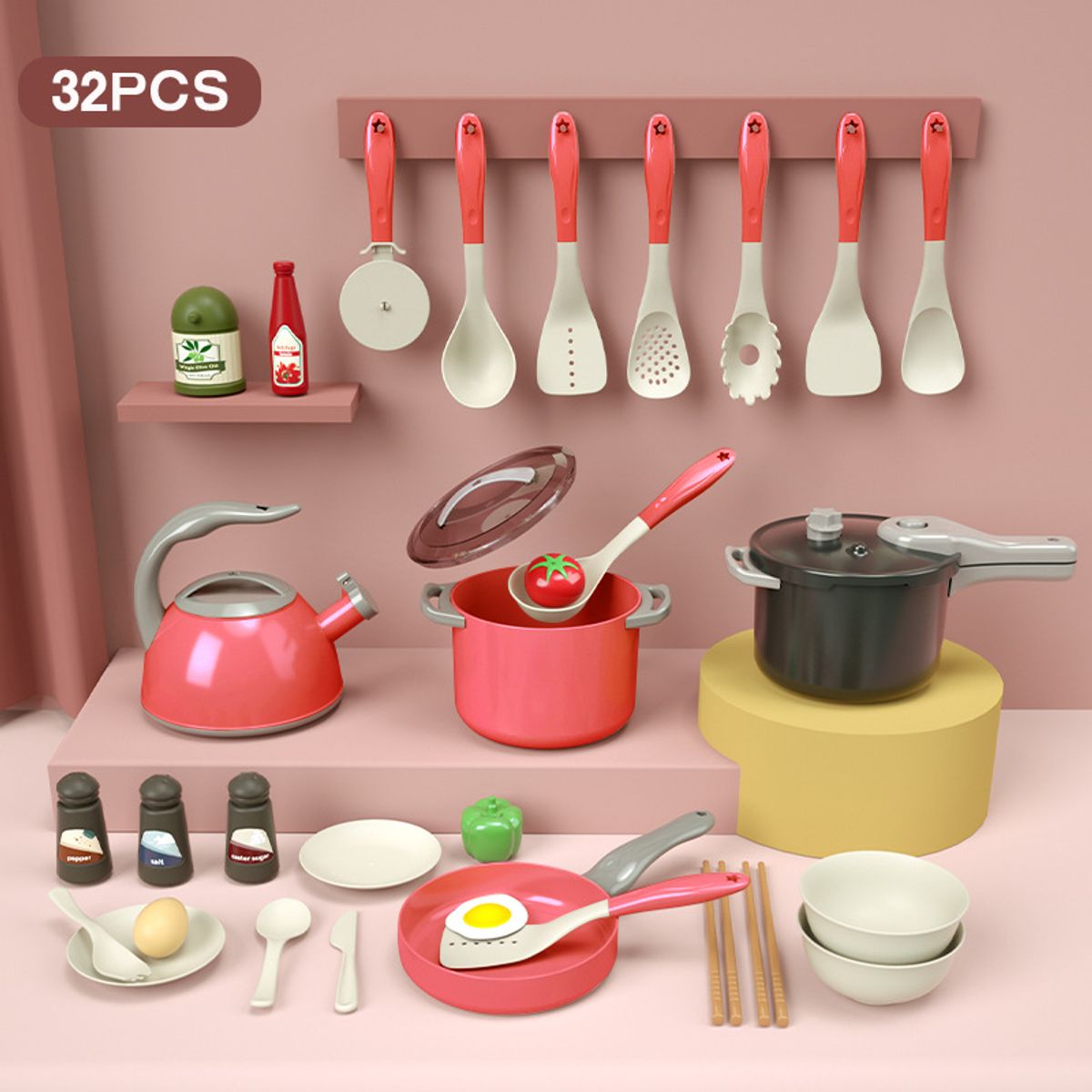 EDWINAYY - Juego De Cocina De Inducción 32 Piezas De Cocina Para Ni?os