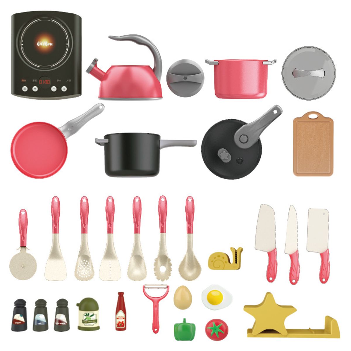 EDWINAYY - Juego De Cocina De Inducción 32 Piezas De Cocina Para Ni?os