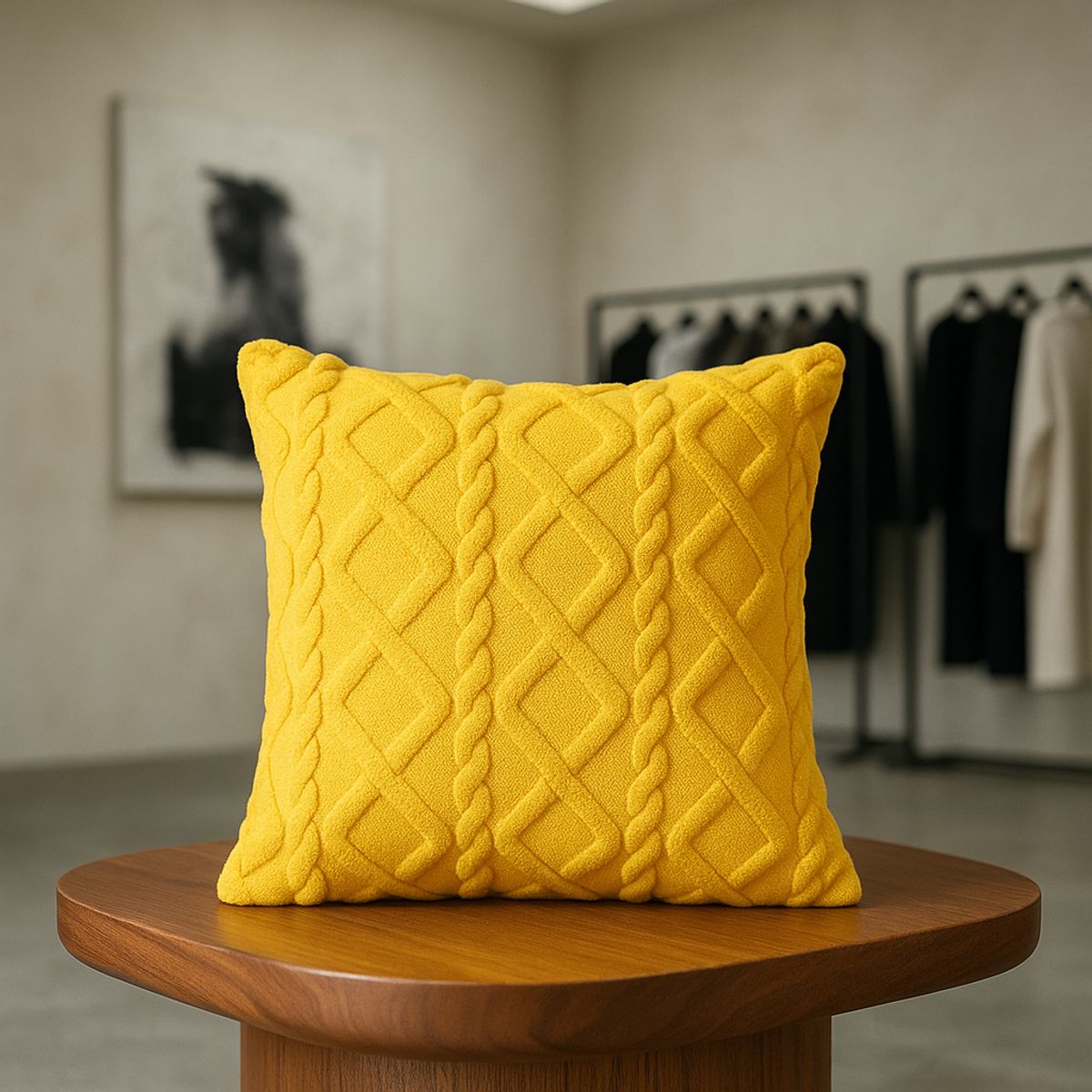 ARMONIA - Funda almohadón pelo trenzado amarillo textura suave hogar 758