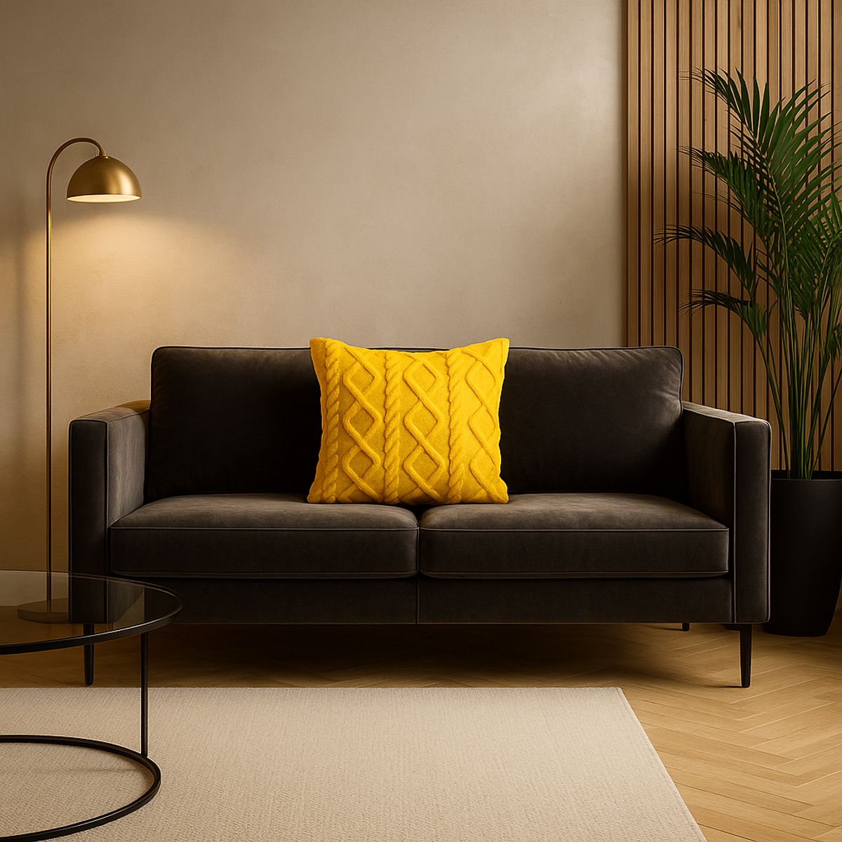 ARMONIA - Funda almohadón pelo trenzado amarillo textura suave hogar 758