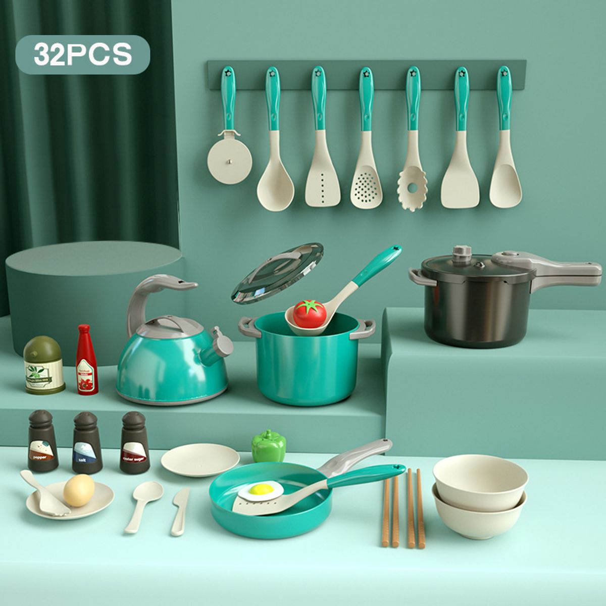 EDWINAYY - Juego De Cocina De Inducción 32 Piezas De Cocina Para Ni?os