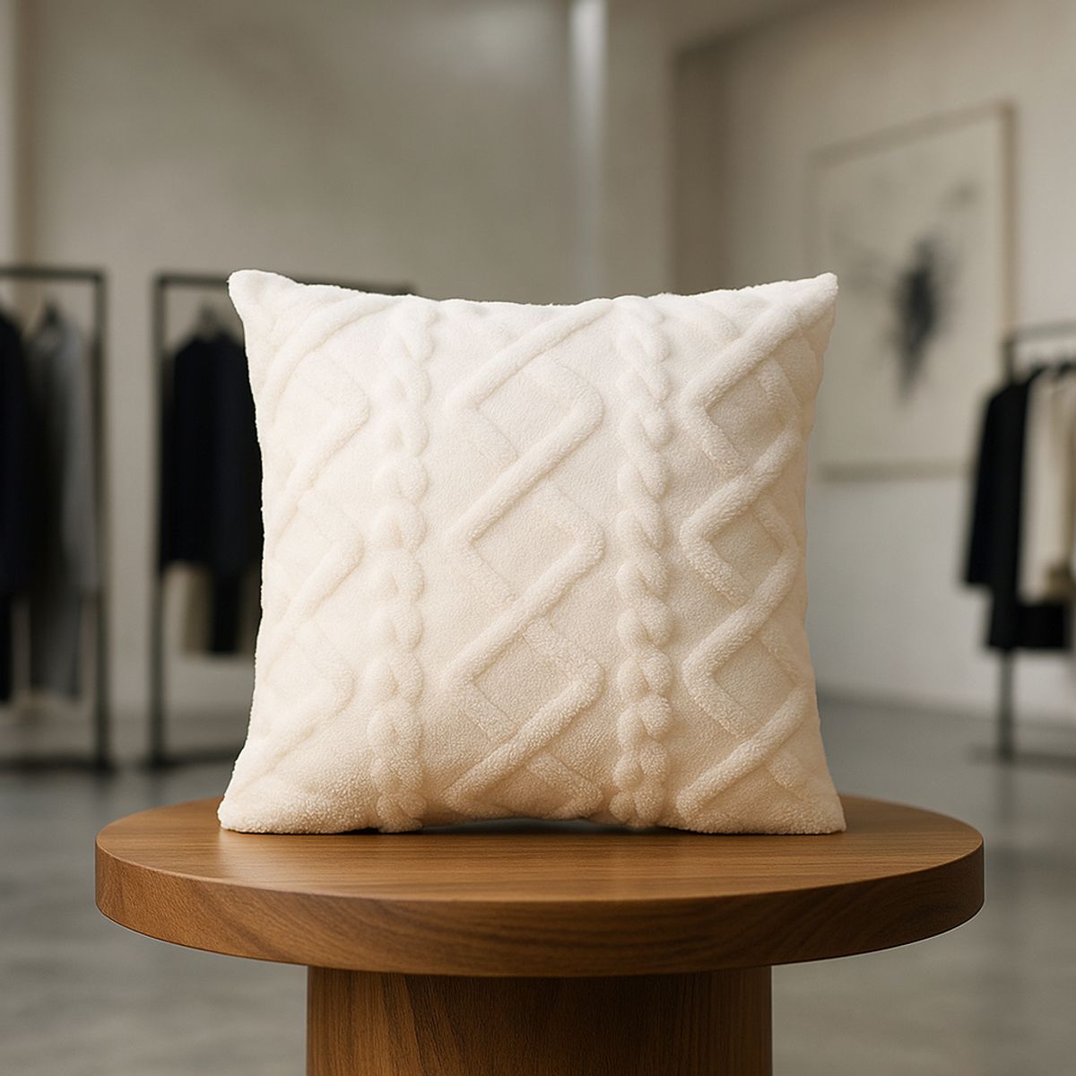 ARMONIA - Funda cojín pelo trenzado blanco suave 45x45 decoración 758