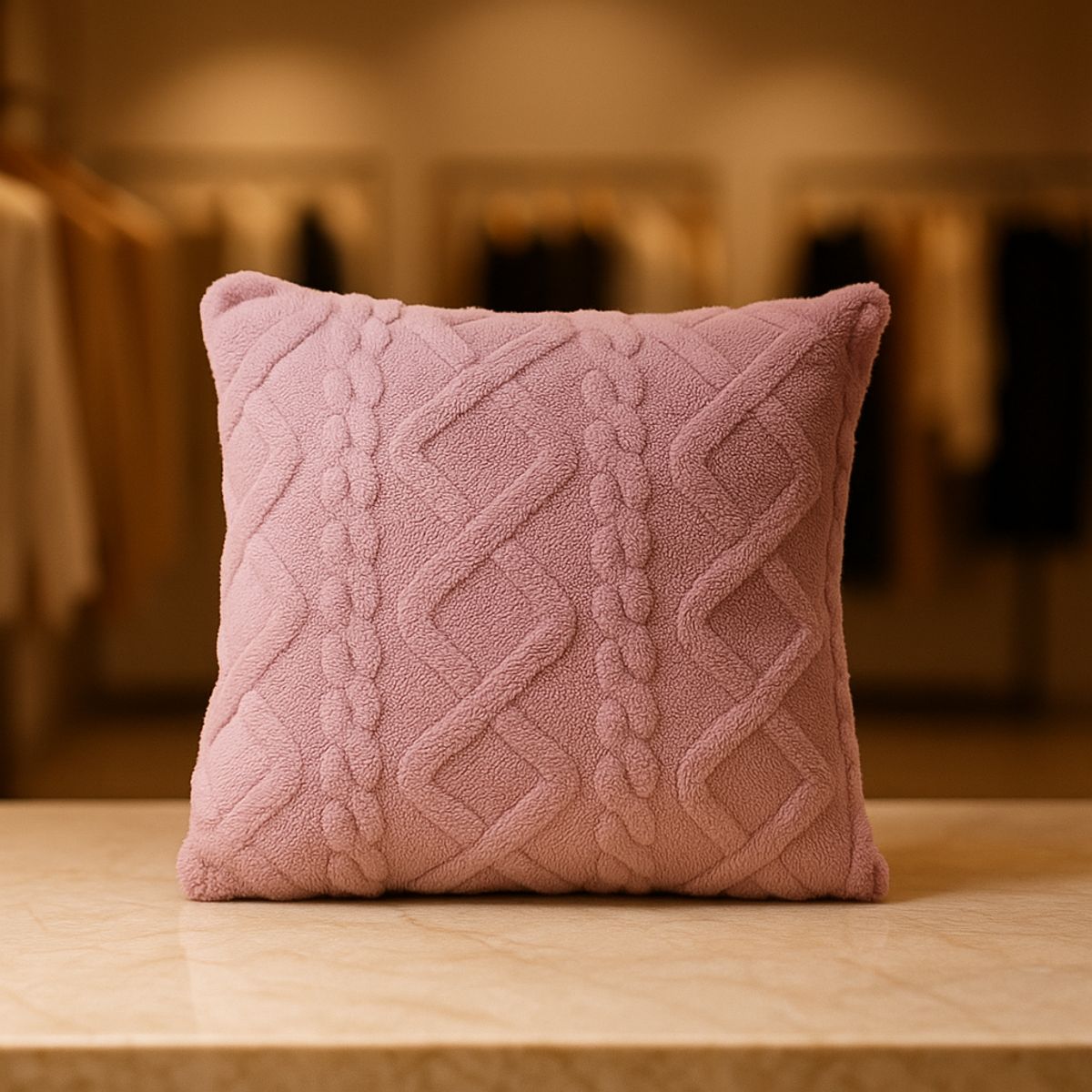 ARMONIA - Funda cojín lila pelo trenzado suave dormitorio 758