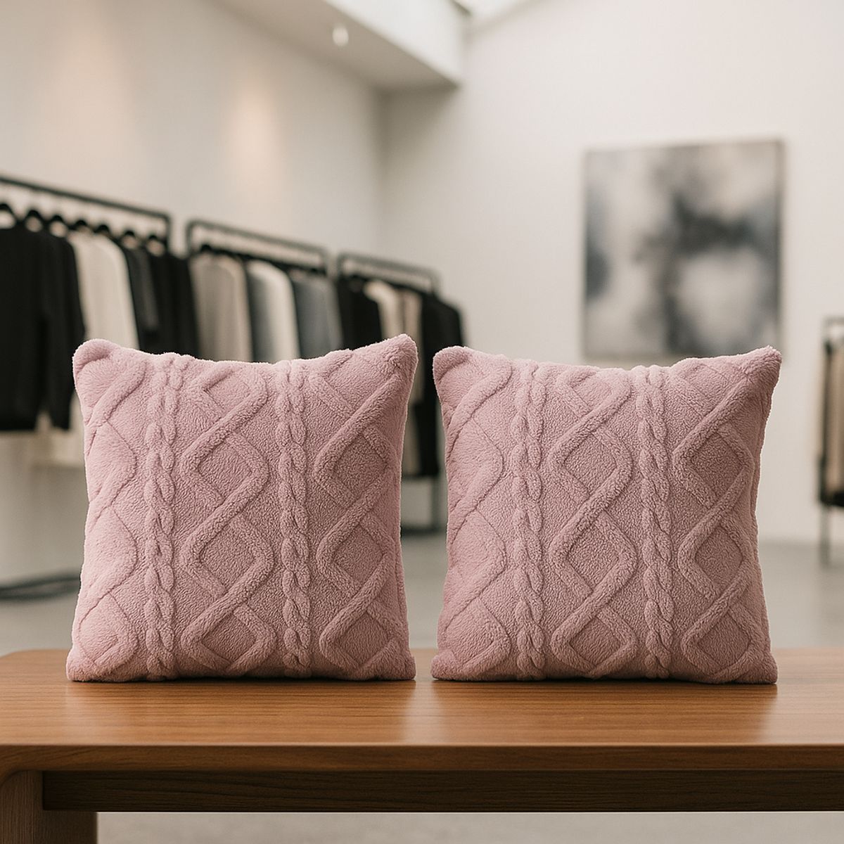 ARMONIA - Pack 2 fundas cojín pelo trenzado lila suave 45x45 decoración 758