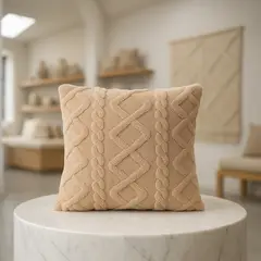 ARMONIA - Funda cojín trenzado beige suave peludo living Chile 758