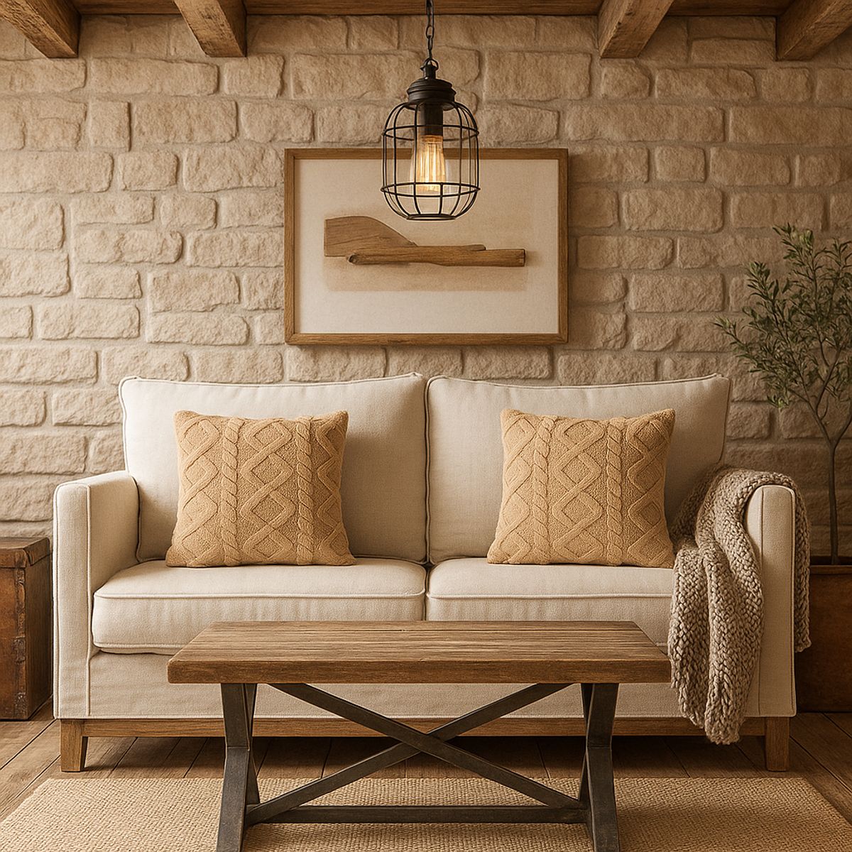 ARMONIA - Pack 2 fundas cojín pelo trenzado beige suave 45x45 decoración 758