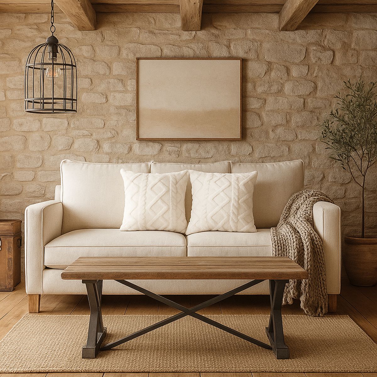 ARMONIA - Pack 2 fundas decorativas pelo trenzado blanco suave living Chile 758