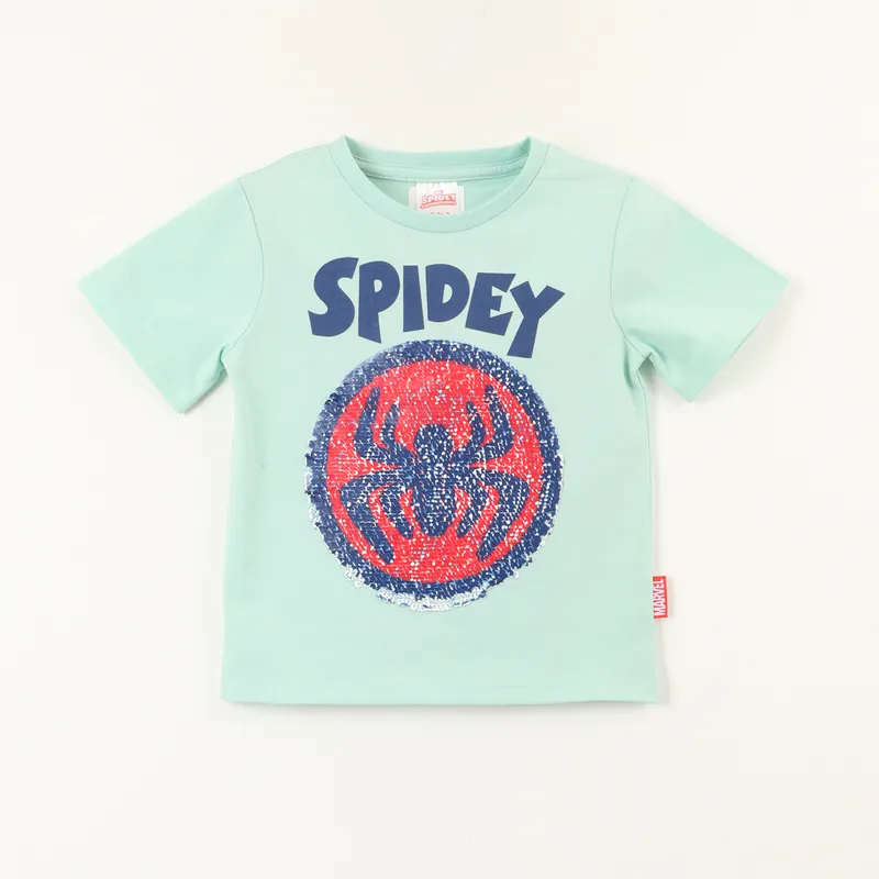 MARVEL - Polera Manga Corta Niño Spidey Lentejuelas Azul Marvel
