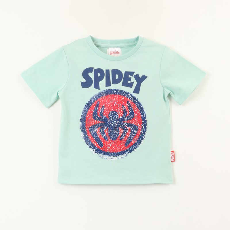MARVEL - Polera Manga Corta Niño Spidey Lentejuelas Azul Marvel