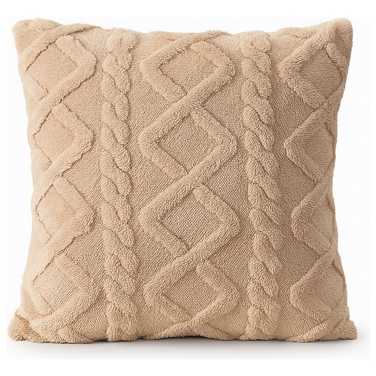 ARMONIA - Funda cojín suave pelo trenzado beige estilo boho 758