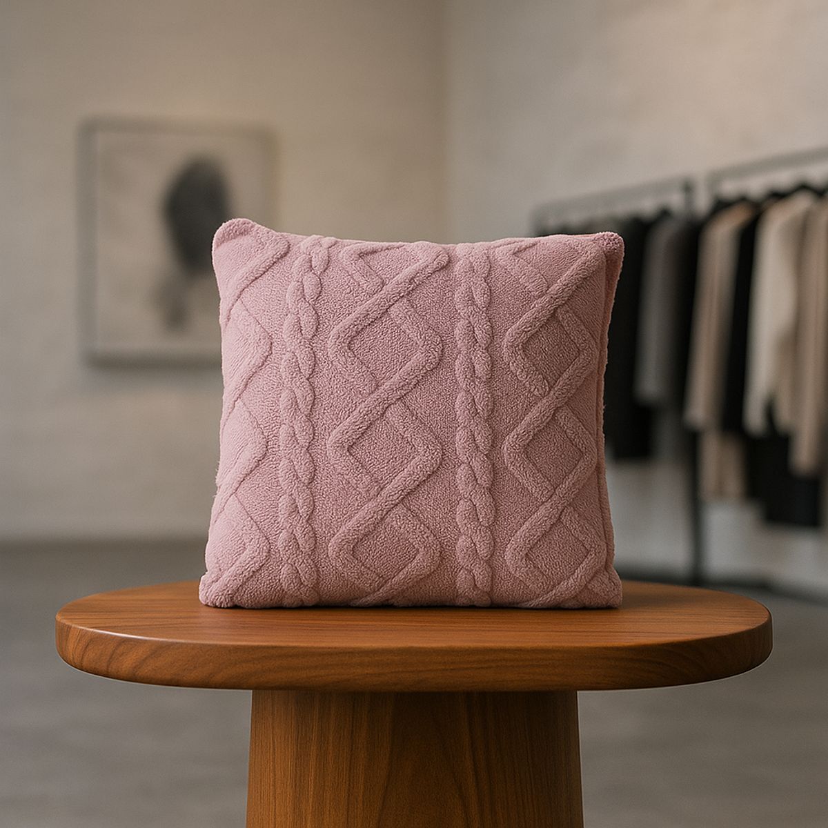 ARMONIA - Funda cojín lila pelo trenzado suave dormitorio 758