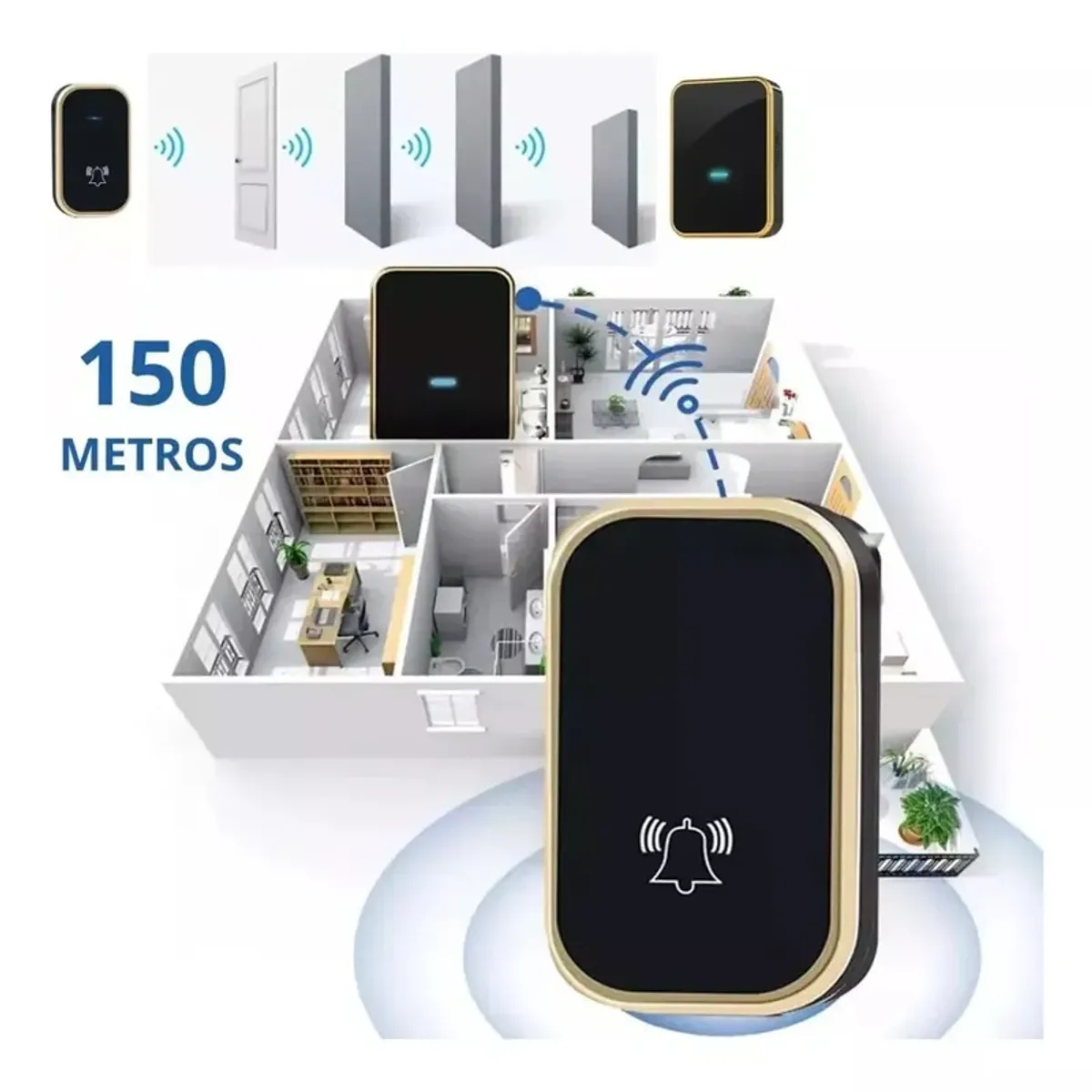 GENERICO - Timbre Inalámbrico Impermeable Autoalimentado 2 Receptor