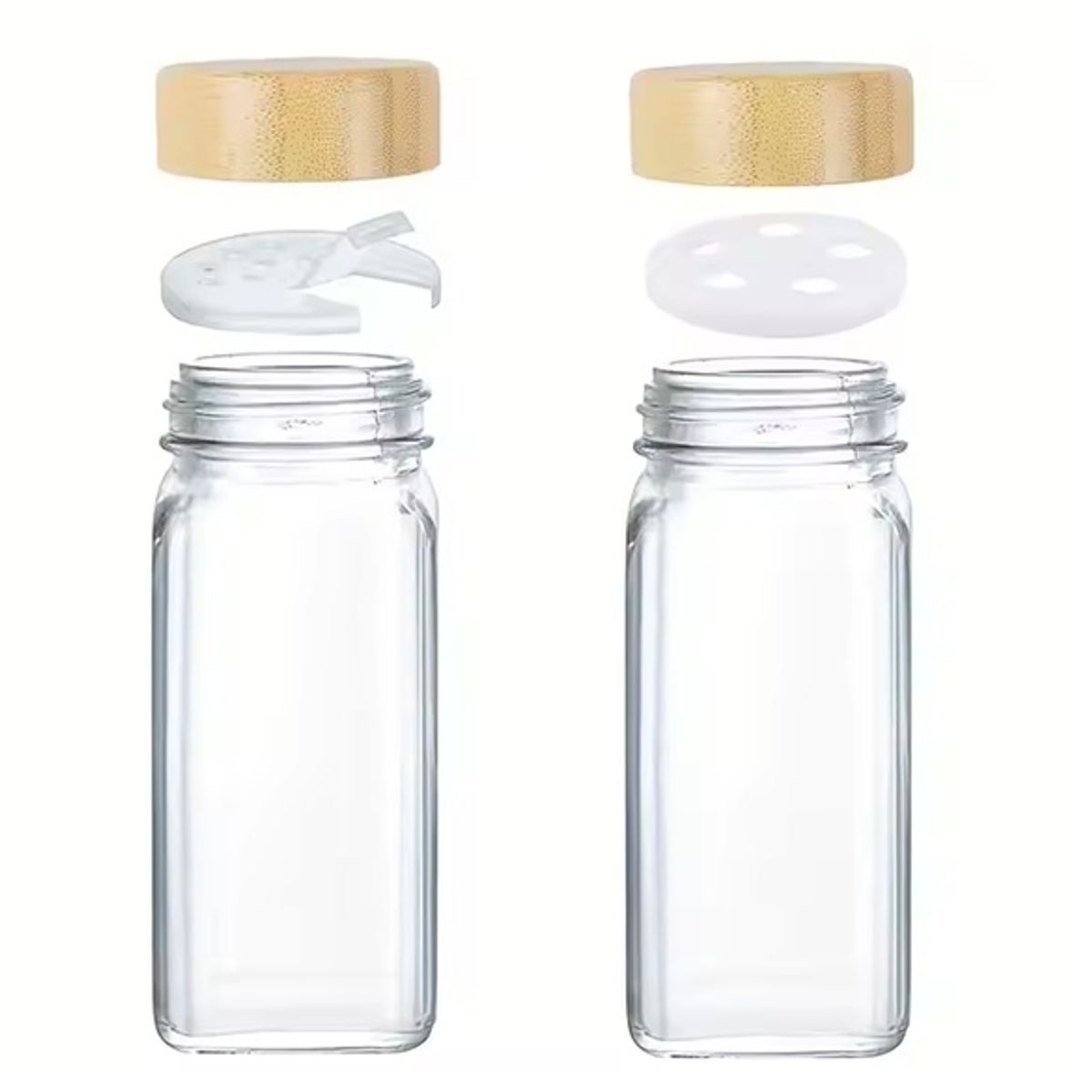 GENERICO - Set 24 frascos de vidrio condimentos. Tapa de bambú+accesorios (120ml)