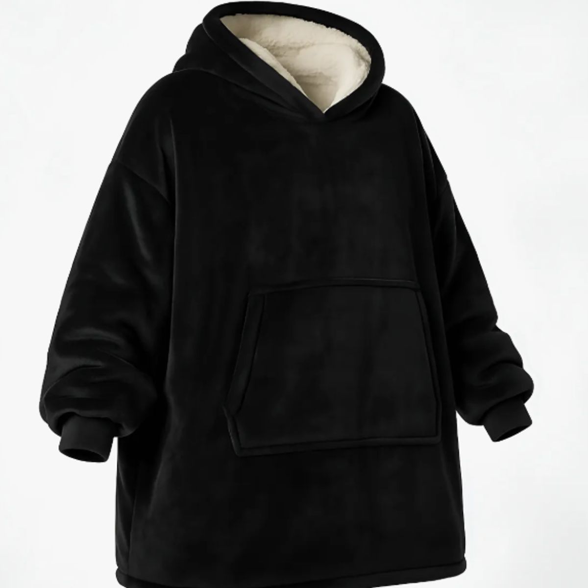 EVERSO - Poleron Felpa Con Capucha Manta Polar Bata Frazada NEGRO