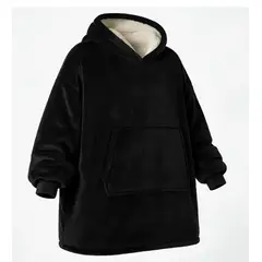 EVERSO - Poleron Felpa Con Capucha Manta Polar Bata Frazada NEGRO