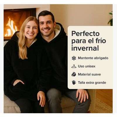 Imagen 2 del producto Poleron Felpa Con Capucha Manta Polar Bata Frazada NEGRO
