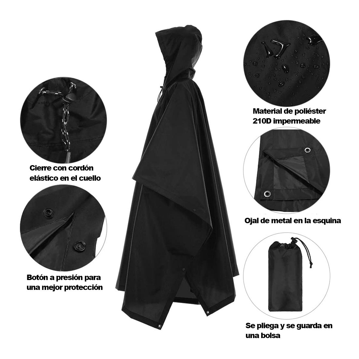 EDWINAYY - Poncho Impermeable Sin Olor Suave Capa Impermeable 213142cm