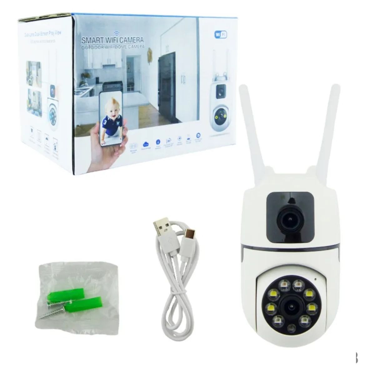 GENERICO - Camara Vigilancia Ip Wifi Doble Lente Con Movimiento