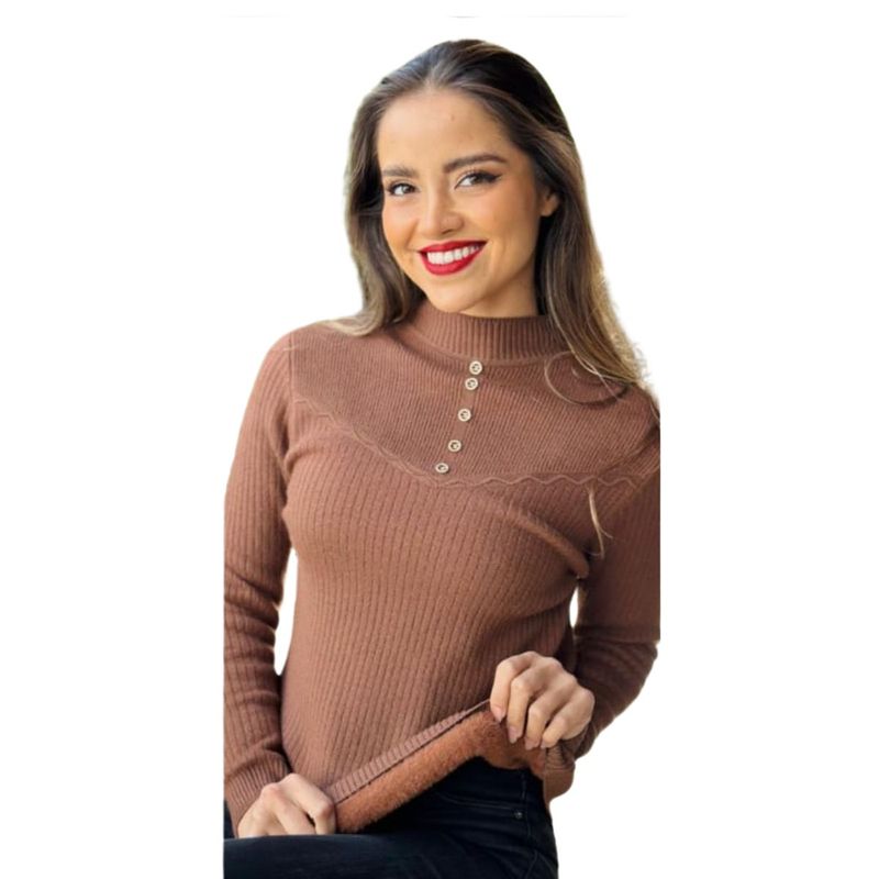 TIOZONEY - Sweater Beatle  Forrado Cuello Medio  De Mujer Sueter