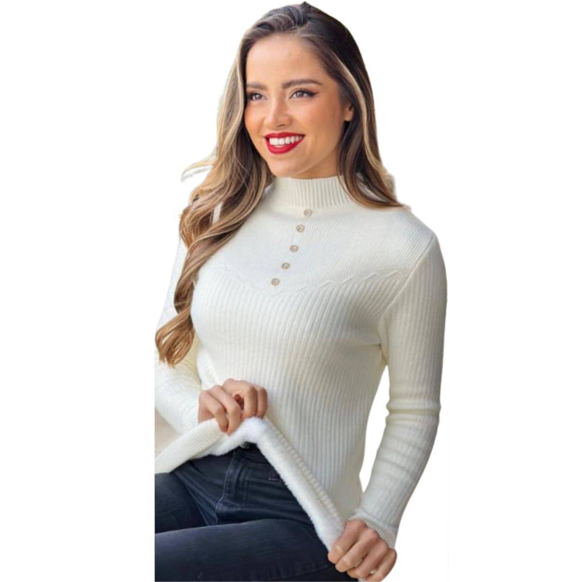 TIOZONEY - Sweater Beatle Forro Polar Cuello Medio De Mujer Sueter