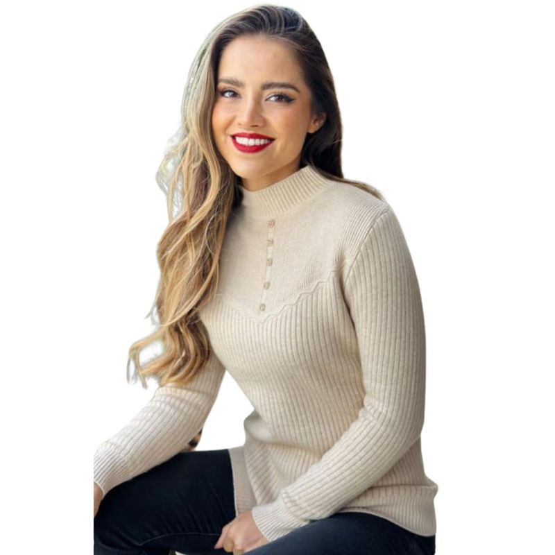TIOZONEY - Sweater Beatle  Forrado Cuello Medio  De Mujer Sueter
