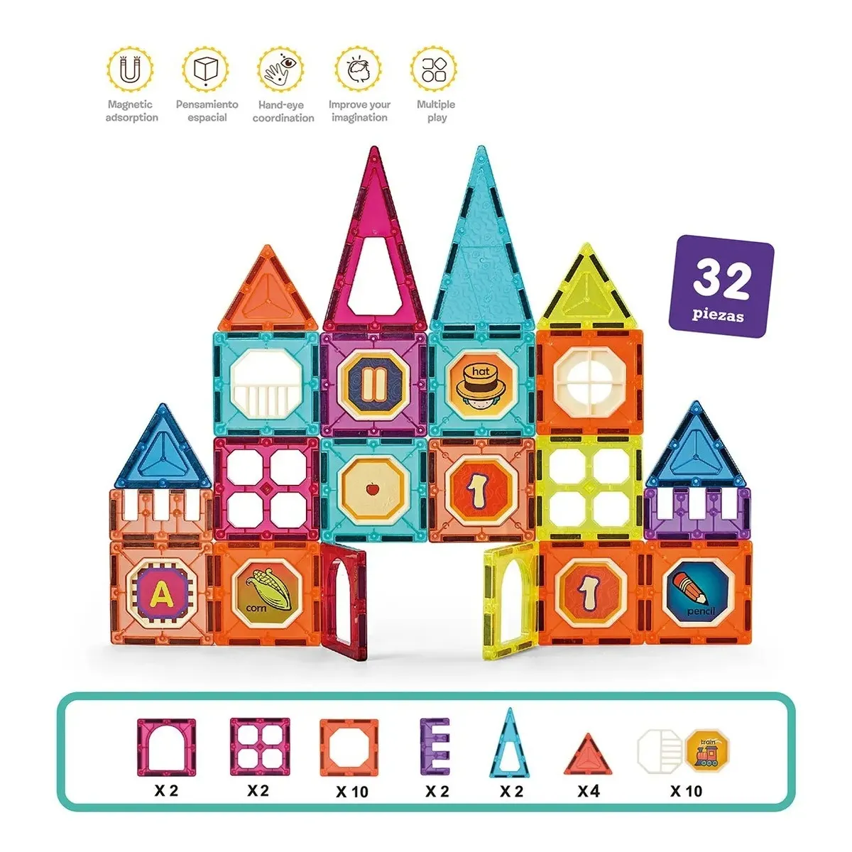 GENERICO - Bloques Construcción Magnéticos 32 Piezas