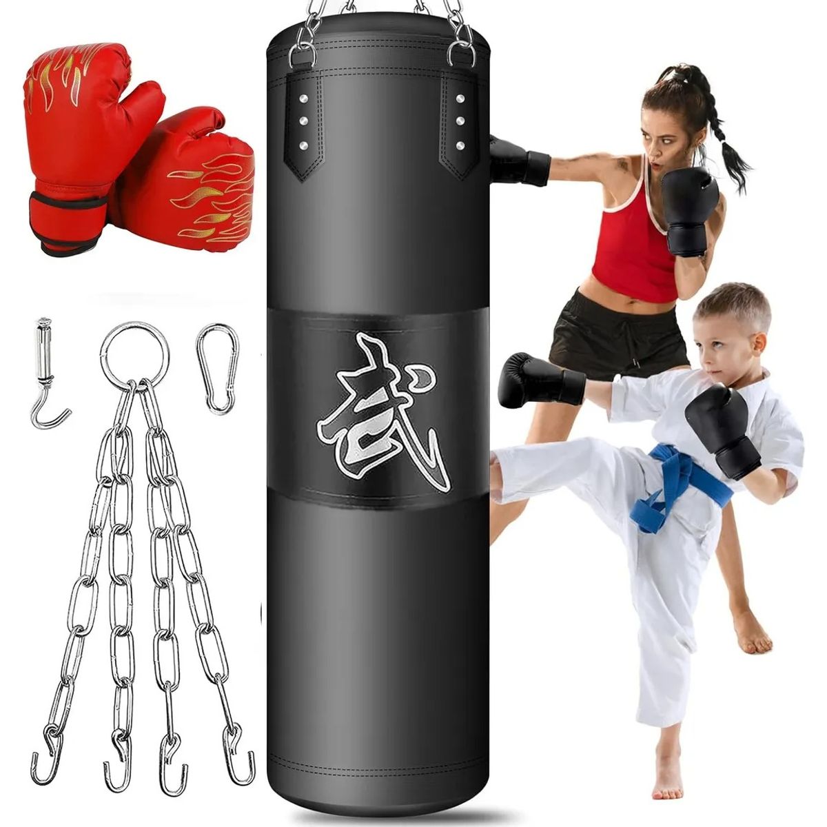 EVERSO - Saco De Boxeo Vacio Punching Ball Bag Box + Cadenas Negro