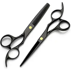 KUANGYE - Kit Tijera Profesional Entresacadora + Filo Navaja + Estuche