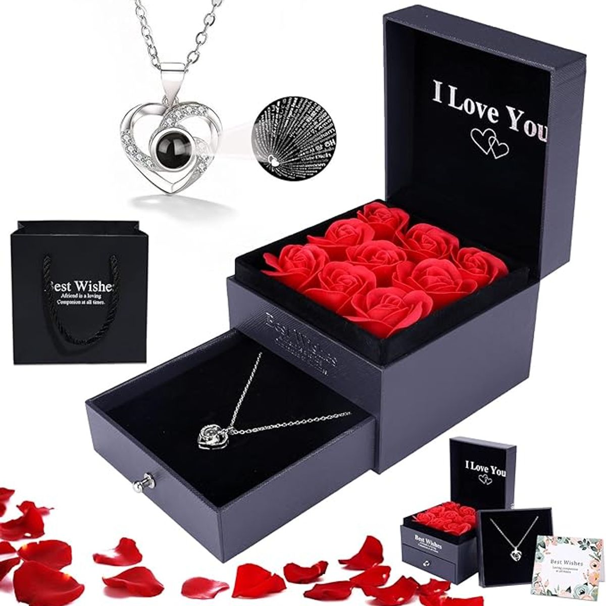 KUANGYE - Collar Bañado en plata Amor Cristal Mujer Regalo De Cumpleaños